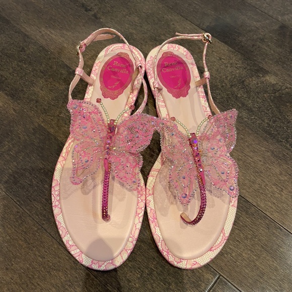 Rene Caovilla sandals in size 37 w/ lace, crystal, pearls butterflies. - Picture 5 of 5